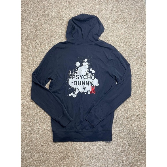 Psycho Bunny Spires Hoodie Big Logo Pullover Sweatshirt Blue Men's M - Picture 2 of 6